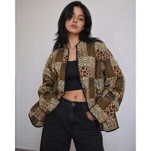 Vintage 90s Animal Print Open Lightweight Jacket 100% Cotton Leopard Zebra Funky